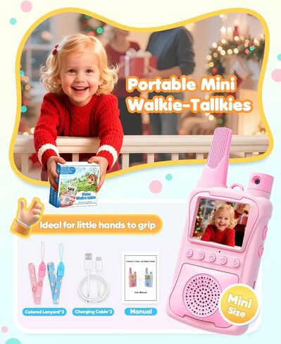 أجهزة اتصال لاسلكية للفيديو للأطفال، عبوتان مع كاميرا 180 درجة وألعاب وشاشة عالية الدقة، أجهزة اتصال لاسلكية طويلة المدى قابلة لإعادة الشحن، ألعاب داخلية وخارجية للأطفال الصغار، هدايا عيد ميلاد للفتيات والأولاد من سن 3 إلى 12 عامًا in Kuwait