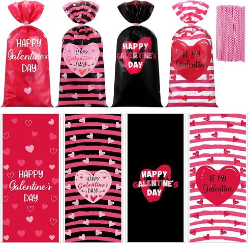 Marspark 100 جهاز كمبيوتر شخصى أكياس هدية عيد جالنتين سعيد 10.8 × 5 بوصة Galentines Goodie Candy Heart Cellophanetreat أكياس هدايا الحفلات عيد ميلاد عيد الحب لوازم الحفلات زينة للنساء in Kuwait