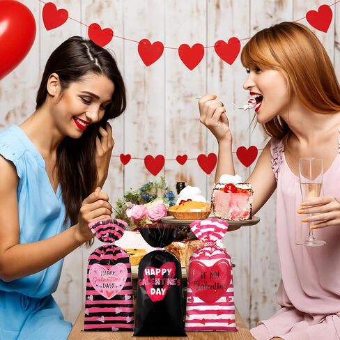 Marspark 100 جهاز كمبيوتر شخصى أكياس هدية عيد جالنتين سعيد 10.8 × 5 بوصة Galentines Goodie Candy Heart Cellophanetreat أكياس هدايا الحفلات عيد ميلاد عيد الحب لوازم الحفلات زينة للنساء in Kuwait