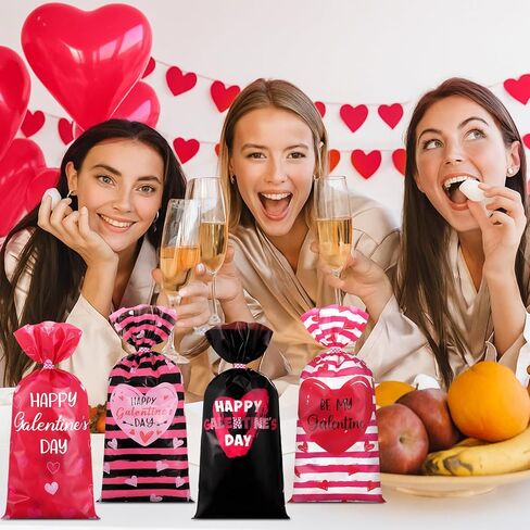 Marspark 100 جهاز كمبيوتر شخصى أكياس هدية عيد جالنتين سعيد 10.8 × 5 بوصة Galentines Goodie Candy Heart Cellophanetreat أكياس هدايا الحفلات عيد ميلاد عيد الحب لوازم الحفلات زينة للنساء in Kuwait