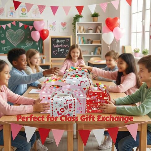 OURBAGIL 24 Pack Valentines Gift Boxes, Treat Boxes with Handle, Cookie Boxes with Heart Shaped Design for Valentine Candy Boxes Party Favor Boxes (Red) in Saudi Arabia