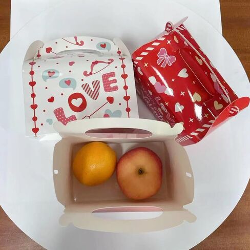 OURBAGIL 24 Pack Valentines Gift Boxes, Treat Boxes with Handle, Cookie Boxes with Heart Shaped Design for Valentine Candy Boxes Party Favor Boxes (Red) in Saudi Arabia