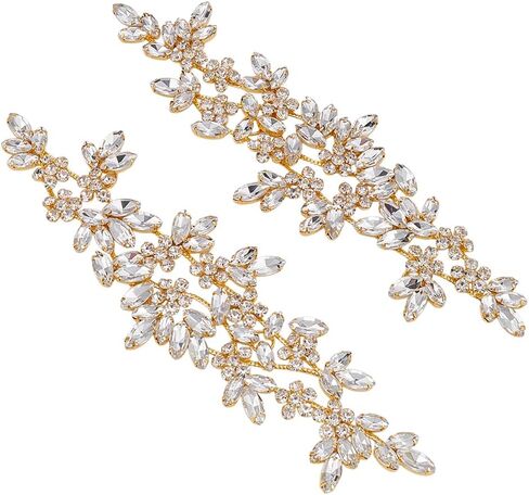 FINGERINSPIRE 2Pcs Crystal Rhinestone Applique 8.66x2.56inch Flower Crystal Patches Golden Alloy Rhinestone Sash Applique Bling Beaded Sash Patch Sparkly Sewing Floral Appliques for Dress Clothes DIY in Saudi Arabia