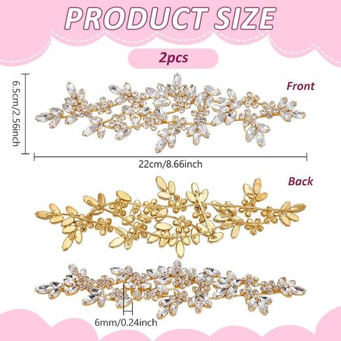 FINGERINSPIRE 2Pcs Crystal Rhinestone Applique 8.66x2.56inch Flower Crystal Patches Golden Alloy Rhinestone Sash Applique Bling Beaded Sash Patch Sparkly Sewing Floral Appliques for Dress Clothes DIY in Saudi Arabia