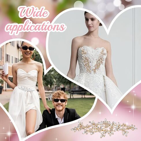 FINGERINSPIRE 2Pcs Crystal Rhinestone Applique 8.66x2.56inch Flower Crystal Patches Golden Alloy Rhinestone Sash Applique Bling Beaded Sash Patch Sparkly Sewing Floral Appliques for Dress Clothes DIY in Saudi Arabia