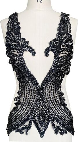 Pure Hand Sewing Beads Applique Rhinestones Trim Patches Shiny Cloth Accessories 15X26in (Black) in Saudi Arabia