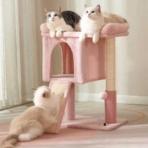 Small Cat Tree Tower for Large Cats with Spacious Top Bed 20x13.8"Private Cat Condo,Sisal Scratching Post and Ramp and Self Groomer and Spring Ball-Dark Grey in Saudi Arabia