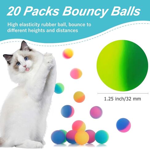 20 Pcs Cat Toy Bouncy Balls, 1.25 Inch Interactive High Elasticity Rubber Cat Ball, Durable Pet Toy for Indoor Outdoor in Kuwait