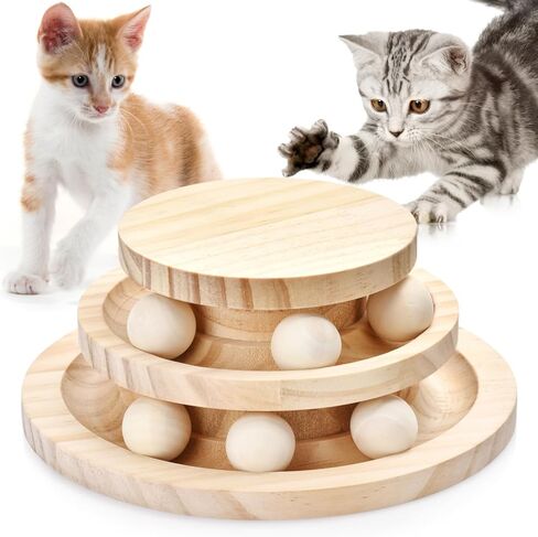 Cat Ball Track Toy, Double-Layer Tower cat Toy Roller, Interactive Wooden cat Toy - no Card Ball, Anti Slip, no Assembly Required, Ideal Choice for Physical and Mental Exercise of Kittens in Saudi Arabia