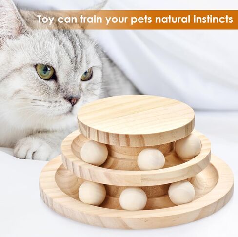 Cat Ball Track Toy, Double-Layer Tower cat Toy Roller, Interactive Wooden cat Toy - no Card Ball, Anti Slip, no Assembly Required, Ideal Choice for Physical and Mental Exercise of Kittens in Saudi Arabia