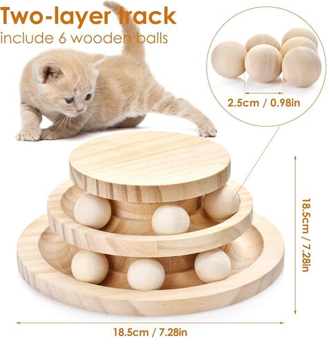 Cat Ball Track Toy, Double-Layer Tower cat Toy Roller, Interactive Wooden cat Toy - no Card Ball, Anti Slip, no Assembly Required, Ideal Choice for Physical and Mental Exercise of Kittens in Saudi Arabia