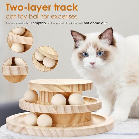 Cat Ball Track Toy, Double-Layer Tower cat Toy Roller, Interactive Wooden cat Toy - no Card Ball, Anti Slip, no Assembly Required, Ideal Choice for Physical and Mental Exercise of Kittens in Saudi Arabia