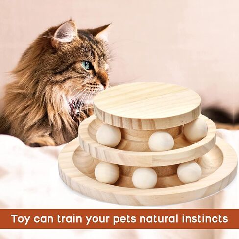 Cat Ball Track Toy, Double-Layer Tower cat Toy Roller, Interactive Wooden cat Toy - no Card Ball, Anti Slip, no Assembly Required, Ideal Choice for Physical and Mental Exercise of Kittens in Saudi Arabia
