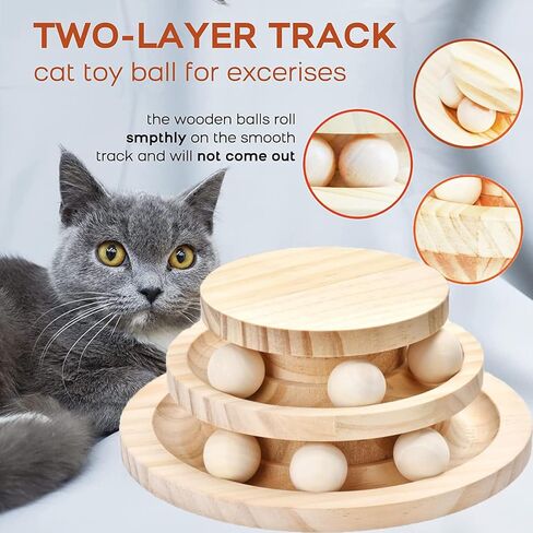 Cat Ball Track Toy, Double-Layer Tower cat Toy Roller, Interactive Wooden cat Toy - no Card Ball, Anti Slip, no Assembly Required, Ideal Choice for Physical and Mental Exercise of Kittens in Saudi Arabia