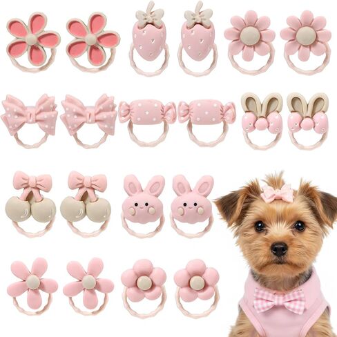 20 Pcs Dog Hair Bows Light Pink Small Rubber Bands Cute Elastic Puppy Bows Cute Grooming Flower Bowknot Mix Style for Dog Hair Accessories for Yorkie Shih tzu in Saudi Arabia