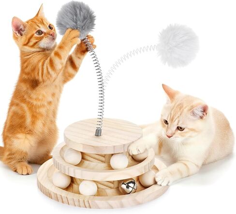 Cat Ball Track Toy, Double-Layer Tower cat Toy Roller, Interactive Wooden cat Toy - no Card Ball, Anti Slip, no Assembly Required, Ideal Choice for Physical and Mental Exercise of Kittens in Saudi Arabia