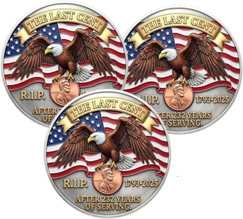 عملة تحية Last Lincoln Penny لعام 2025 - عملة التحدي التذكارية لـ Final Cent مع النسر الأمريكي وزخارف العلم (مجموعة من 2/3/5 قطع) - هدية تاريخية لعشاق العملات المعدنية (قطعة واحدة) in Kuwait