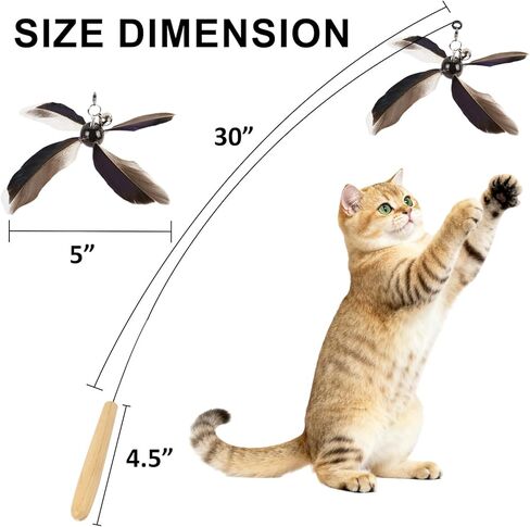 Cat Wand Toys Interactive for Indoor Cats, 4PC 4-Blade Feather Propeller Refills, 1PC Cat Wand (Classic Mocha Brown) in Saudi Arabia