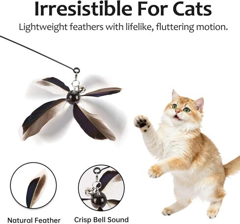 Cat Wand Toys Interactive for Indoor Cats, 4PC 4-Blade Feather Propeller Refills, 1PC Cat Wand (Classic Mocha Brown) in Saudi Arabia