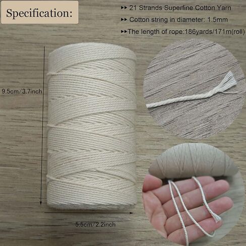 100% Cotton Macrame Cord 1.5mm x 186Yards Soft Twisted Cord Rope String Craft Cotton Twine Colorful Macrame Yarn Crochet Thread for Crochet Bag,Macramé Craft Supplies for Knitter, Crafter in Saudi Arabia