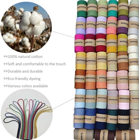 100% Cotton Macrame Cord 1.5mm x 186Yards Soft Twisted Cord Rope String Craft Cotton Twine Colorful Macrame Yarn Crochet Thread for Crochet Bag,Macramé Craft Supplies for Knitter, Crafter in Saudi Arabia