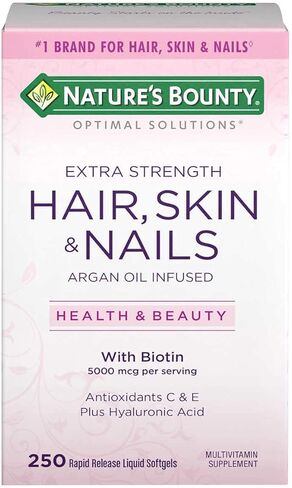 Natures Bounty Optimal Solutions Hair Skin and Nails Argan Oil Infused 5000mcg of Biotin, 250 Softgels in Saudi Arabia