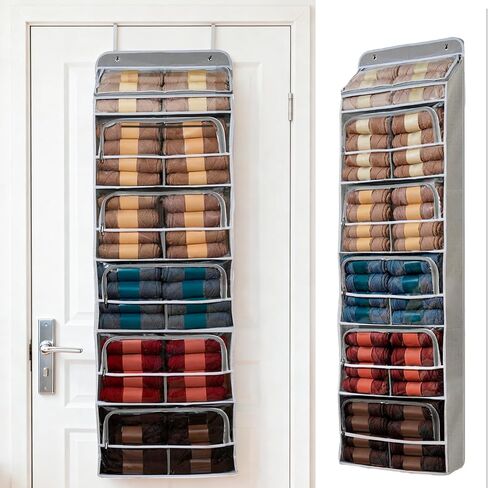 Hanging Yarn Storage Organizer 6 Zipper Closure Compartments, Knitter-Designed Over-The-Door Yarn Storage with Clear Window, Fully Enclosed, Breathable Fabric in Kuwait