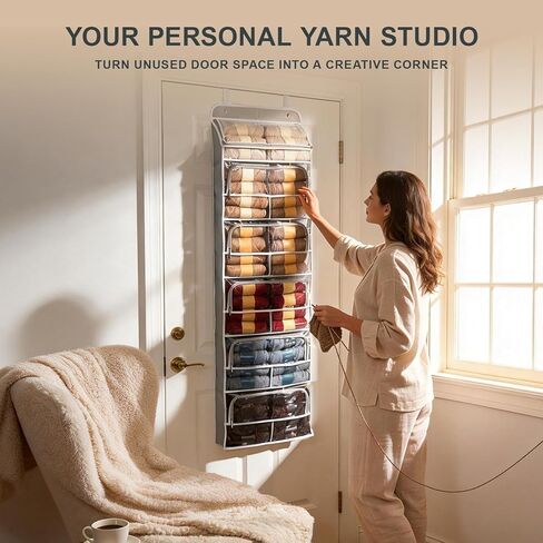 Hanging Yarn Storage Organizer 6 Zipper Closure Compartments, Knitter-Designed Over-The-Door Yarn Storage with Clear Window, Fully Enclosed, Breathable Fabric in Kuwait