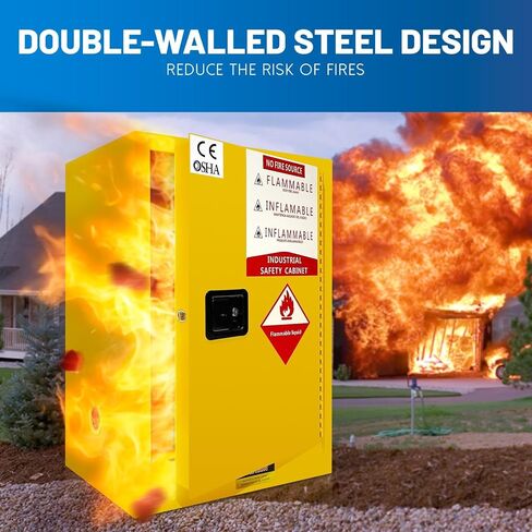 Industrial Fire Safety Cabinet for Workshop/Garage Use, 35" H Flammable Storage with Secure 3-Point Lock (Double Lock + Solid Bolt) & Double-Walled Steel Construction​ in Saudi Arabia