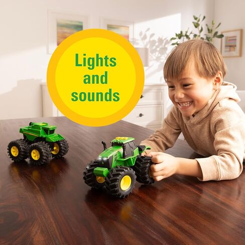 TOMY Monster Treads Monster Truck Toys - John Deere Tractor and Combine 2-Pack with Lights and Sounds - John Deere Toys with Durable Bouncy Tires - 2 Count - Ages 3 Years and Up in Saudi Arabia