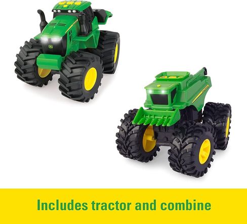 TOMY Monster Treads Monster Truck Toys - John Deere Tractor and Combine 2-Pack with Lights and Sounds - John Deere Toys with Durable Bouncy Tires - 2 Count - Ages 3 Years and Up in Saudi Arabia