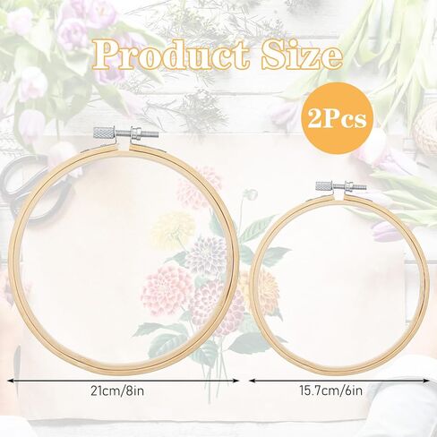 2 Pcs Wooden Embroidery Hoop, 6 Inch 8 inch Bamboo Embroidery Hoops Frame Circle Cross Stitch Hoop Ring for Art Craft Sewing DIY Decoration Home Ornaments in Saudi Arabia