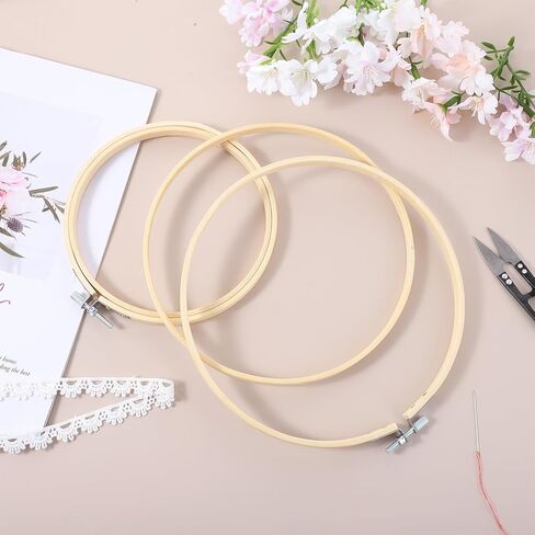 2 Pcs Wooden Embroidery Hoop, 6 Inch 8 inch Bamboo Embroidery Hoops Frame Circle Cross Stitch Hoop Ring for Art Craft Sewing DIY Decoration Home Ornaments in Saudi Arabia