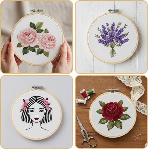 2 Pcs Wooden Embroidery Hoop, 6 Inch 8 inch Bamboo Embroidery Hoops Frame Circle Cross Stitch Hoop Ring for Art Craft Sewing DIY Decoration Home Ornaments in Saudi Arabia