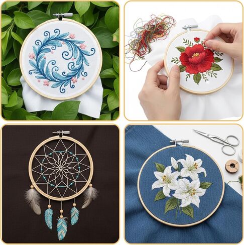 2 Pcs Wooden Embroidery Hoop, 6 Inch 8 inch Bamboo Embroidery Hoops Frame Circle Cross Stitch Hoop Ring for Art Craft Sewing DIY Decoration Home Ornaments in Saudi Arabia