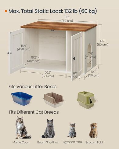 SONGMICS HOME Litter Box Enclosure, Superfast Toolless Assembly, Cat Litter Box Furniture, Push-to-Open Doors, Indoor Cat House, Rustic White and Honey Brown UPCL233WJ04S in Saudi Arabia