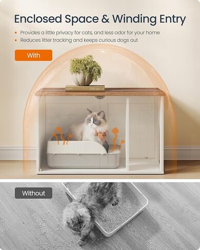 SONGMICS HOME Litter Box Enclosure, Superfast Toolless Assembly, Cat Litter Box Furniture, Push-to-Open Doors, Indoor Cat House, Rustic White and Honey Brown UPCL233WJ04S in Saudi Arabia