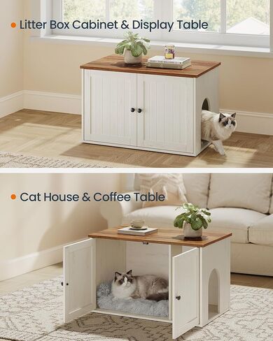 SONGMICS HOME Litter Box Enclosure, Superfast Toolless Assembly, Cat Litter Box Furniture, Push-to-Open Doors, Indoor Cat House, Rustic White and Honey Brown UPCL233WJ04S in Saudi Arabia