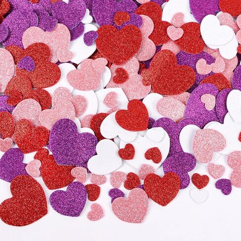 FOIMAS Heart Glitter Foam Stickers,300pcs Valentine's Day Foam Heart Self Adhesive Stickers for Valentine's Day Scrapbooks Birthday Engagement Anniversary Mother'Day Wedding Decorations in Saudi Arabia