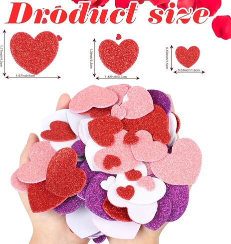FOIMAS Heart Glitter Foam Stickers,300pcs Valentine's Day Foam Heart Self Adhesive Stickers for Valentine's Day Scrapbooks Birthday Engagement Anniversary Mother'Day Wedding Decorations in Saudi Arabia