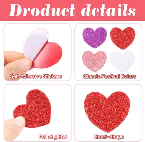 FOIMAS Heart Glitter Foam Stickers,300pcs Valentine's Day Foam Heart Self Adhesive Stickers for Valentine's Day Scrapbooks Birthday Engagement Anniversary Mother'Day Wedding Decorations in Saudi Arabia