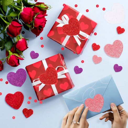 FOIMAS Heart Glitter Foam Stickers,300pcs Valentine's Day Foam Heart Self Adhesive Stickers for Valentine's Day Scrapbooks Birthday Engagement Anniversary Mother'Day Wedding Decorations in Saudi Arabia