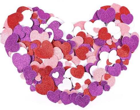 FOIMAS Heart Glitter Foam Stickers,300pcs Valentine's Day Foam Heart Self Adhesive Stickers for Valentine's Day Scrapbooks Birthday Engagement Anniversary Mother'Day Wedding Decorations in Saudi Arabia