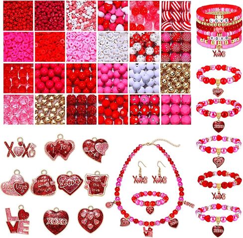 2300PCS+ Valentine’s Day Beads for Jewelry Making, Red Polymer Clay Beads Assorted Rhinestone Crystal Acrylic Beads Spacer Bead Heart Charms for Bracelet Necklace Making DIY Crafts (2300PCS A) in Saudi Arabia