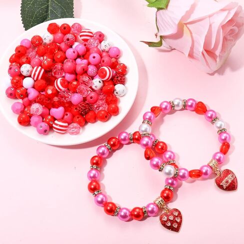 2300PCS+ Valentine’s Day Beads for Jewelry Making, Red Polymer Clay Beads Assorted Rhinestone Crystal Acrylic Beads Spacer Bead Heart Charms for Bracelet Necklace Making DIY Crafts (2300PCS A) in Saudi Arabia