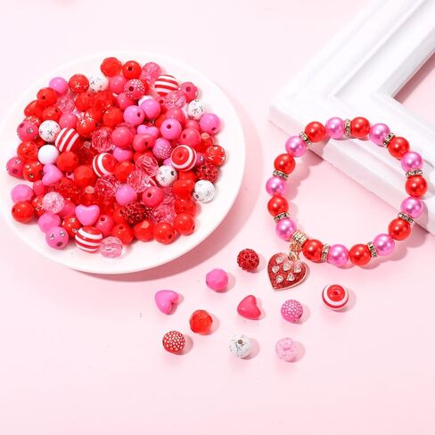 2300PCS+ Valentine’s Day Beads for Jewelry Making, Red Polymer Clay Beads Assorted Rhinestone Crystal Acrylic Beads Spacer Bead Heart Charms for Bracelet Necklace Making DIY Crafts (2300PCS A) in Saudi Arabia