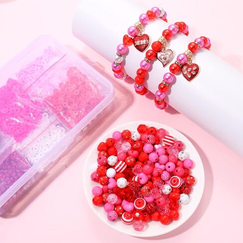 2300PCS+ Valentine’s Day Beads for Jewelry Making, Red Polymer Clay Beads Assorted Rhinestone Crystal Acrylic Beads Spacer Bead Heart Charms for Bracelet Necklace Making DIY Crafts (2300PCS A) in Saudi Arabia