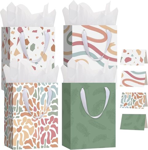 woric 10.6" Medium Gift Bags with Tissue Paper, 4 Pack Gift Wrap Bag with Greeting Cards for Birthdays Bridal Showers Mothers Day Weddings (10.6x7.87x4.7in) in Saudi Arabia