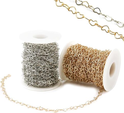 Silver Heart Chain for Jewelry Making - 15ft Link Chain Supplies Bulk for DIY Necklace Bracelet Hat Chains Decoration 3 * 4mm in Saudi Arabia