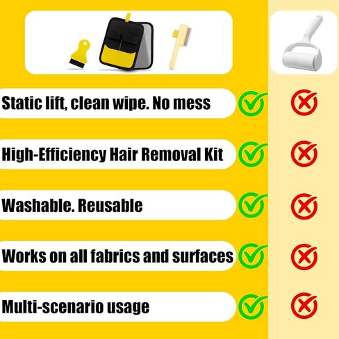 Electrostatic Pet Hair Removal Glove - Reusable Pet Hair Removal Glove with Cleaning Brush & Flea Comb for Cats & Dogs, Washable for Clothing, Couch, Carpet, Car Seat (Black/Yellow) in Kuwait